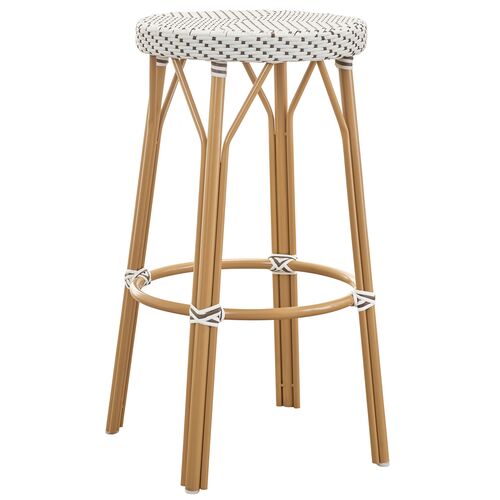 Simone Outdoor Rattan Bar Stool, Almond/White/Cappuccino Dots