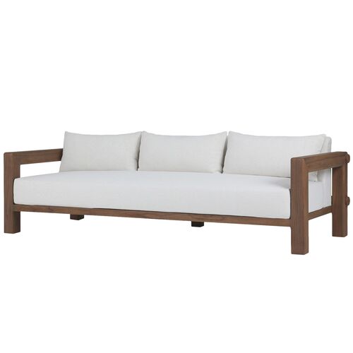 Lumi Outdoor Teak Sofa, Natural/White