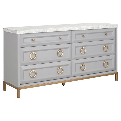 Tessa Marble Top Double Dresser, Dove Gray~P77656770