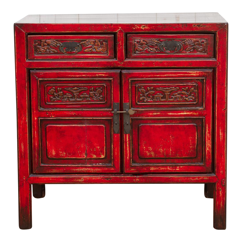 Finely Carved Red Chinese Cabinet~P77687611