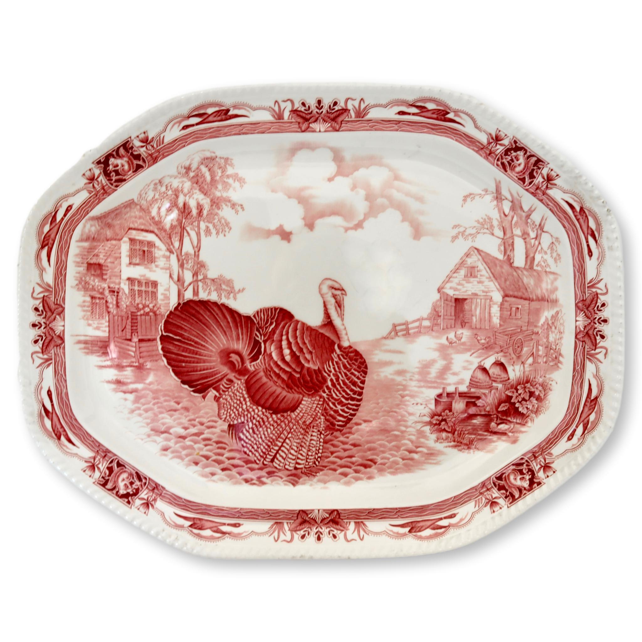English Red & White Turkey Platter~P77659478