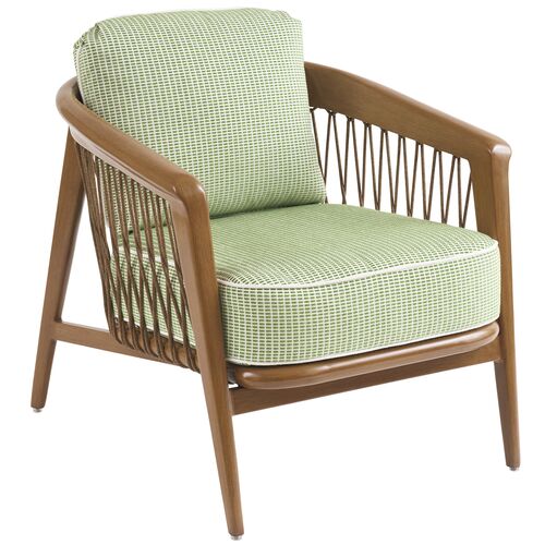 Palm Desert Poolside Outdoor Teak Occasional Chair, Small Pattern Green Palm Desert Poolside Outdoor Teak Occasional Chair, Small Pattern Green
