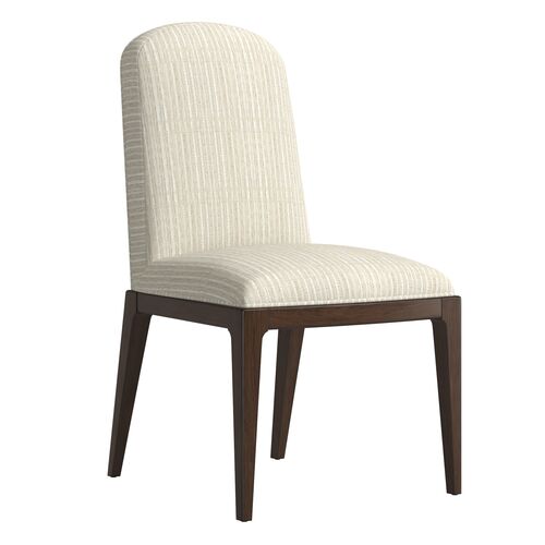 Forge Plush Striped Upholstered Arched Back Side Chair, Dark Walnut/Beige Forge Plush Striped Upholstered Arched Back Side Chair, Dark Walnut/Beige