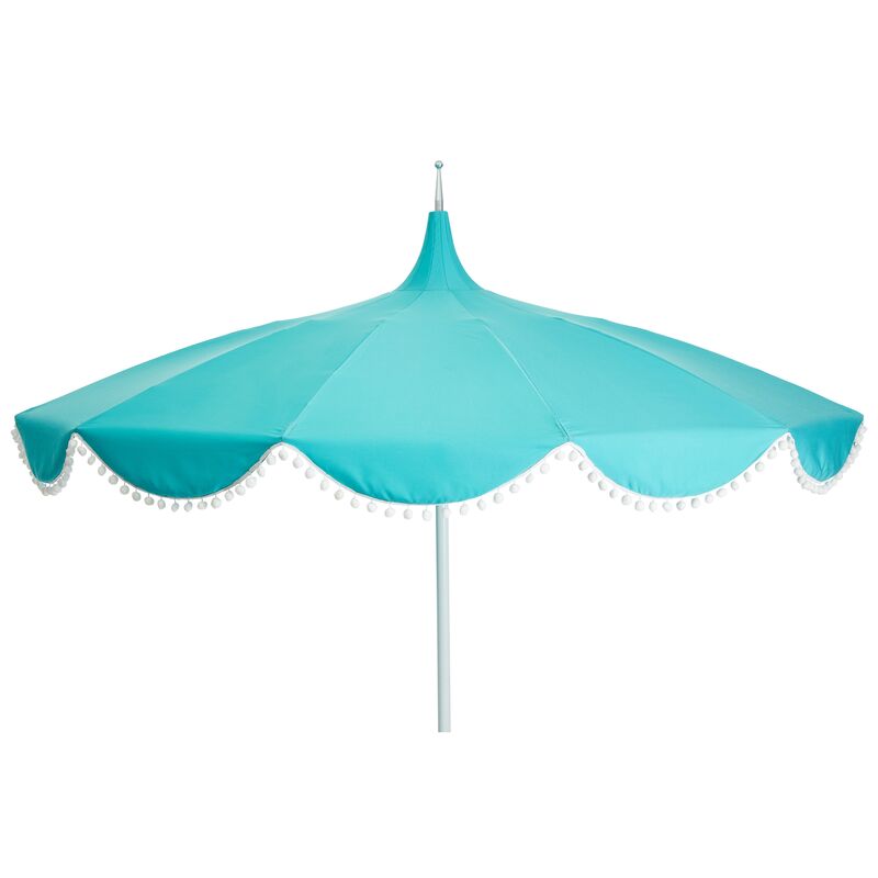 Dani Pom-Pom Patio Umbrella, Aqua