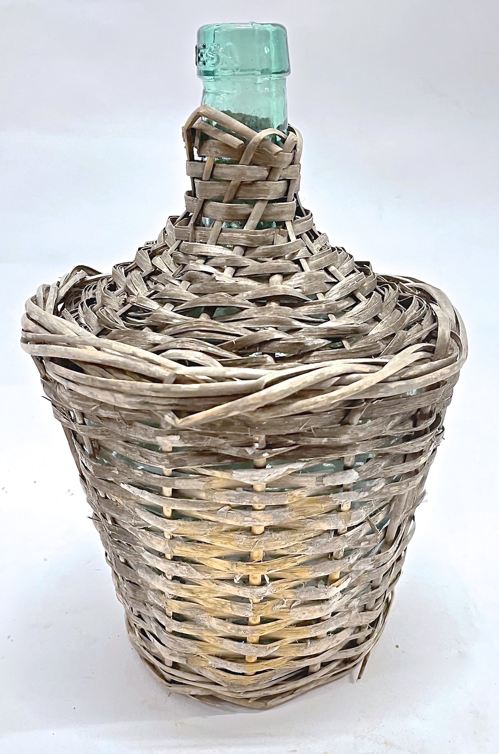 Basket Covered Green Glass Bottle~P77623451