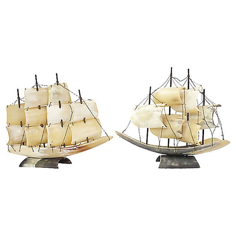 Italian Horn Ship Models, Pair