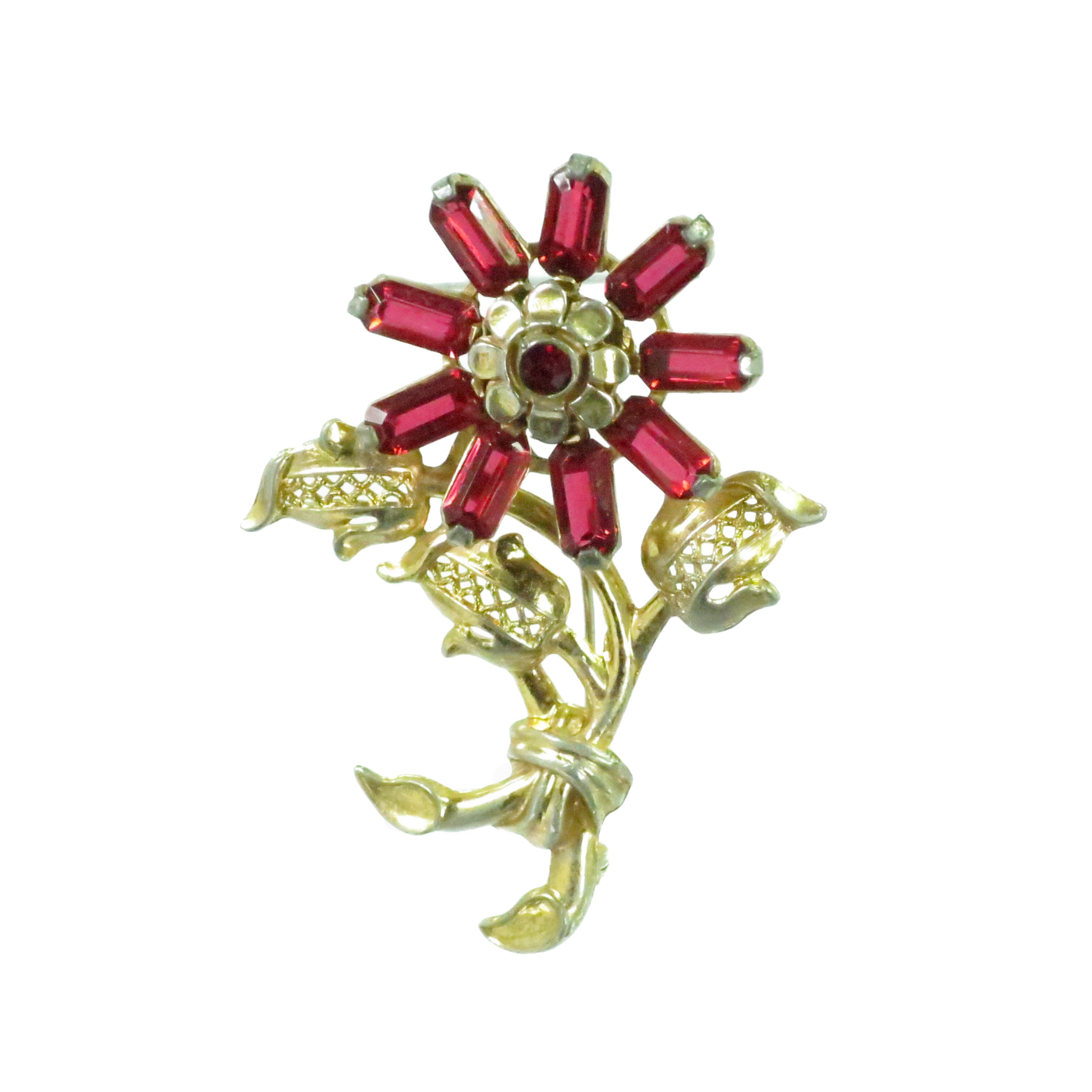 1930s Floral Ruby Brooch~P77660886