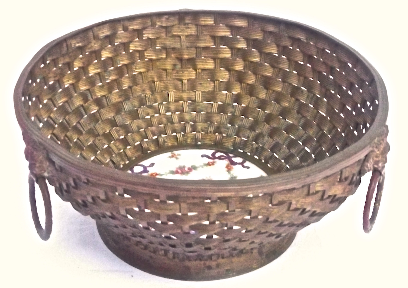 Antique Woven Brass & Porcelain Bowl~P77220476