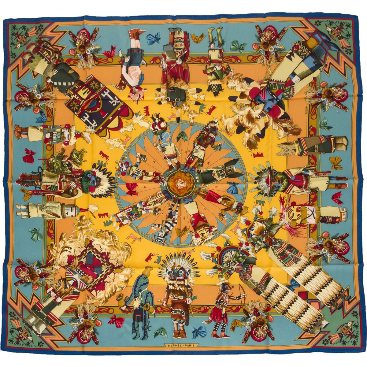 Hermes Scarf Kachinas - Blue & Black