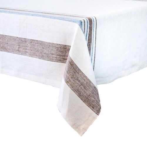 Danish Stripe 60" x 120" Linen Tablecloth, Taupe