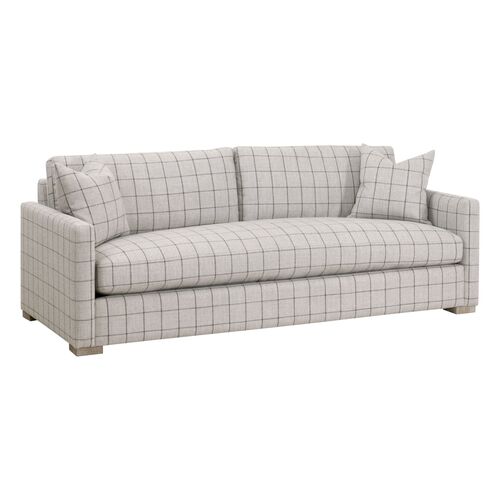 Carson Linen Plaid Sofa, Cement