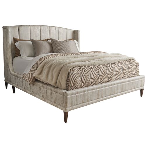 Savoy Upholstered Linen King Panel Bed, Novelty White/Ivory
