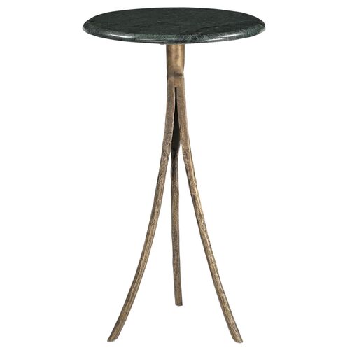 West Marble Top Accent Table, Antique Brass/Green