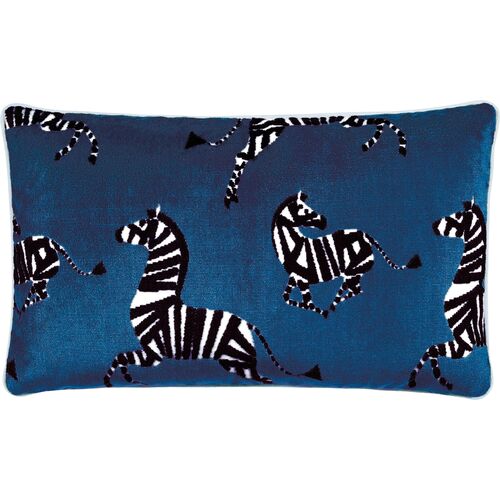 Kona Zebra Velvet Lumbar Pillow, Blue
