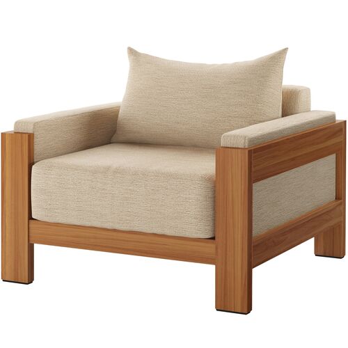 Tongass Outdoor Lounge Chair, Natural Teak/Cream