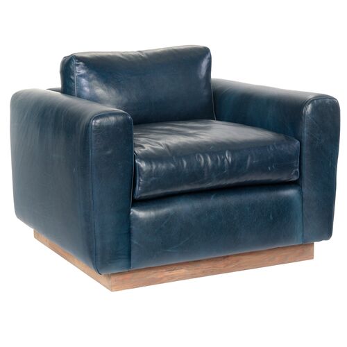 Furh Club Chair, Blue Leather~P77316055