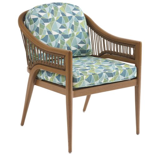 Palm Desert Poolside Outdoor Teak Dining Armchair, Geometric Palm Desert Poolside Outdoor Teak Dining Armchair, Geometric