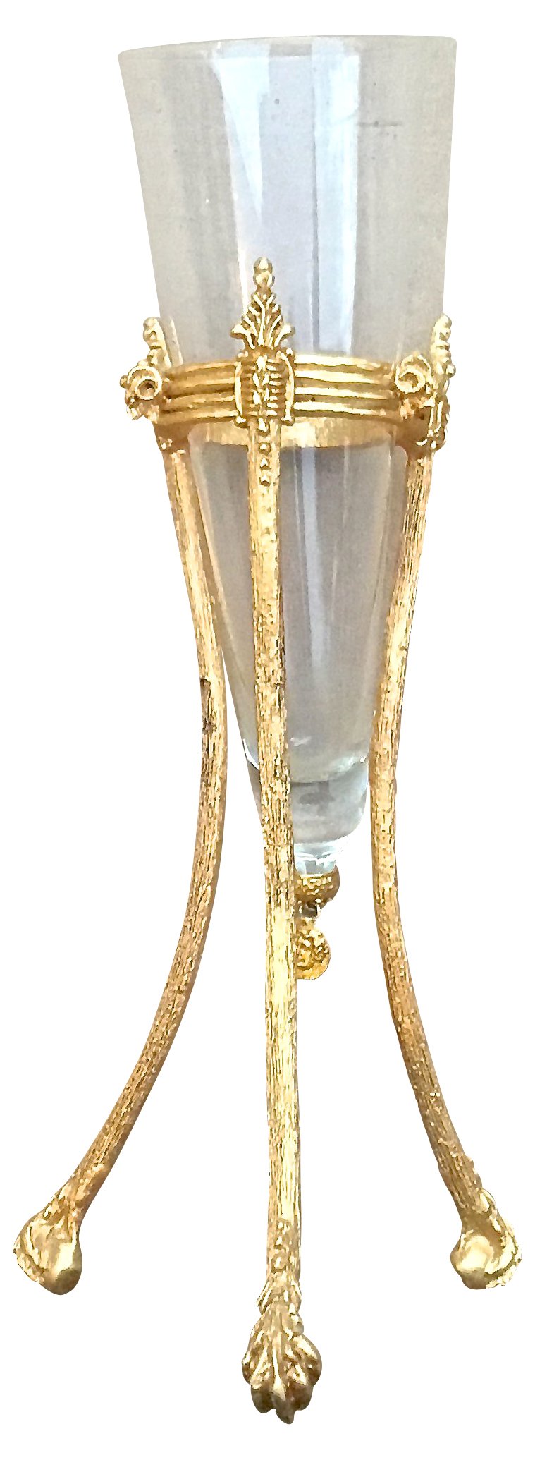 Ram's Head Gilt Brass & Glass Vase~P77527209