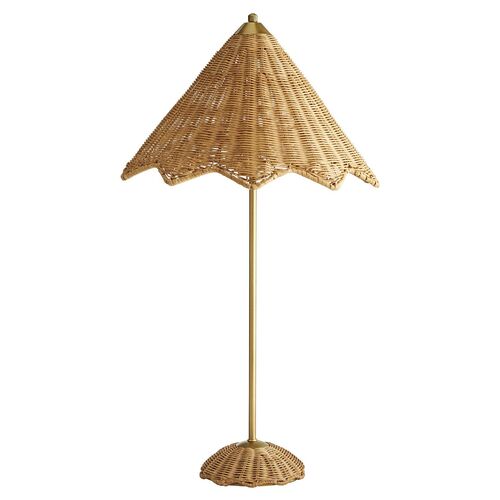 Parasol Rattan Table Lamp, Natural/Antiqued Brass~P77475547~P77475547