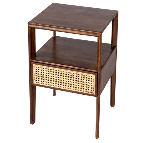 Archer 1-Drawer Cane Nightstand, Brown