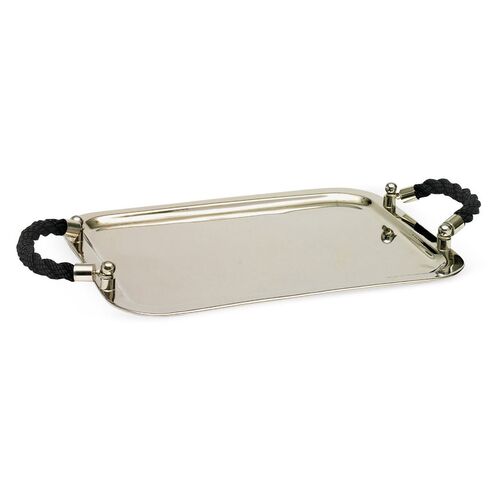 19" Nickel Tray w/ Rope Handles, Silver~P76243597