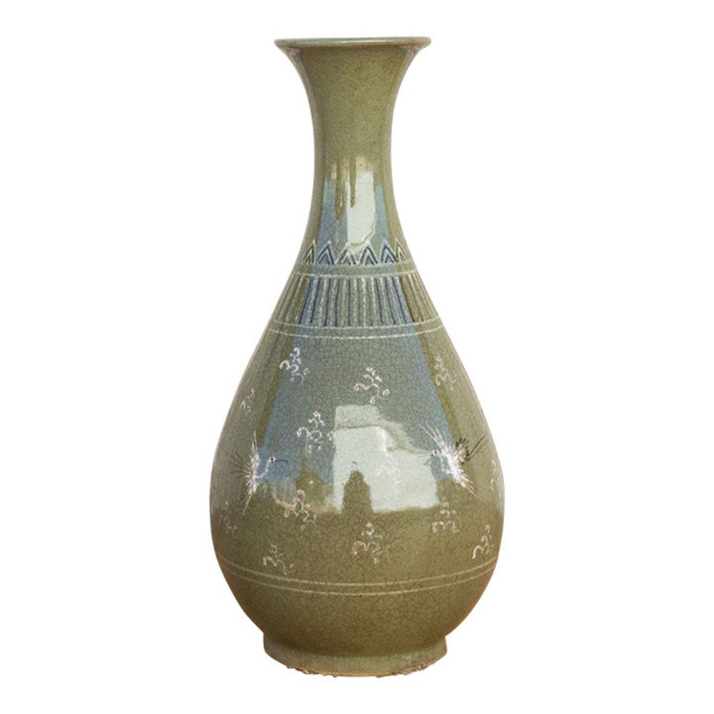 Vintage Korean Sage Green Celadon Vase~P77647078
