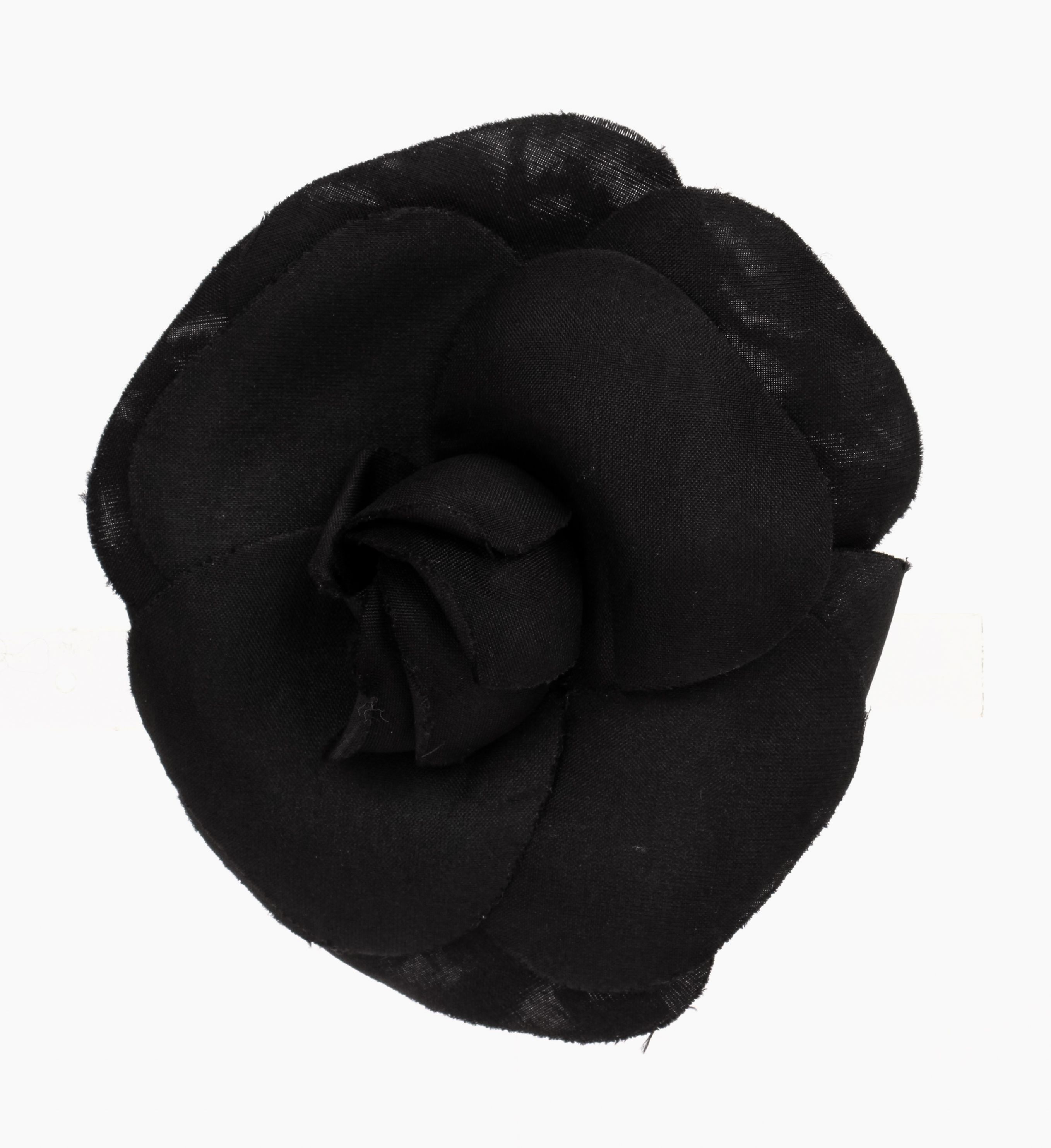 Chanel large black fabric camelia brooch~P77633420