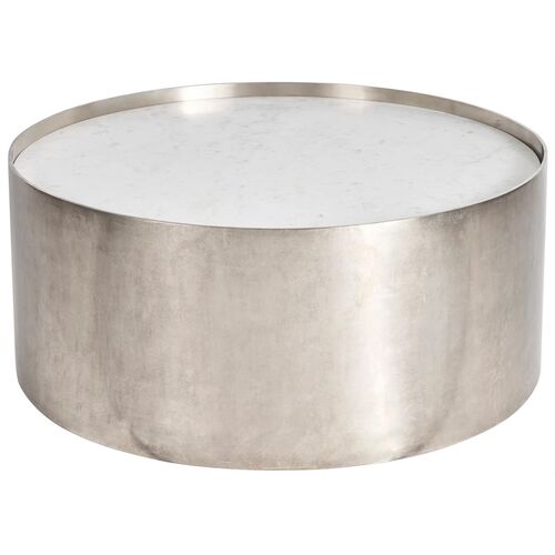 Janey Marble Top Cocktail Table, White/Silver Janey Marble Top Cocktail Table, White/Silver