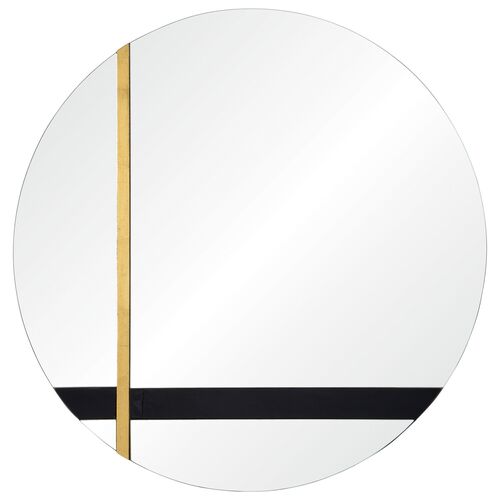 Gavin 30" Round Wall Mirror, Black/Gold Leaf~P77543300