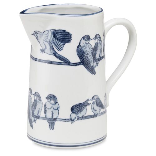 10" Ceramic Bird Pitcher, Blue/White~P77306425