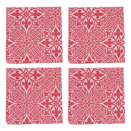 S/4 Damask Cotton Napkins, Red