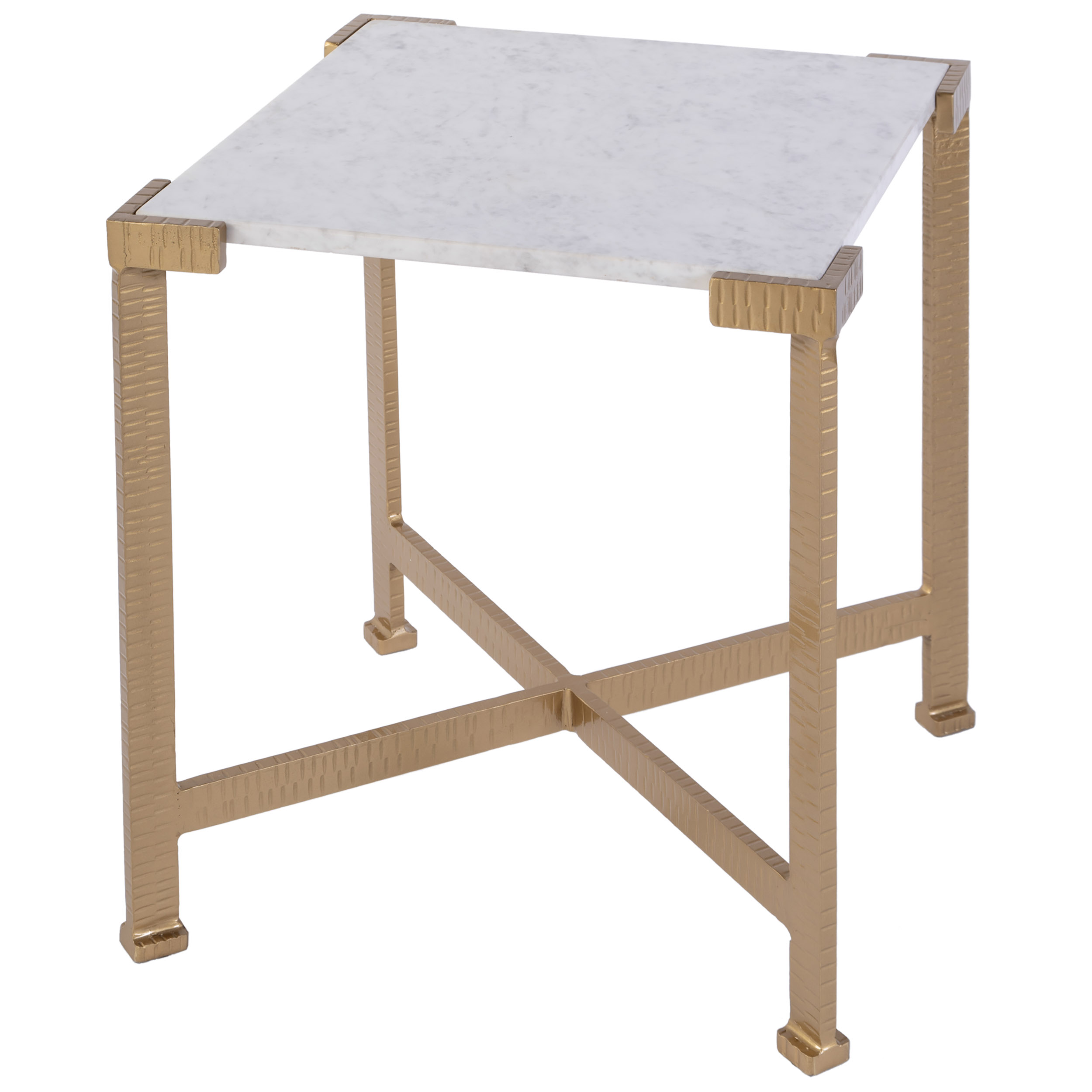 Cypress Square Marble Top Side Table, White/Antique Gold