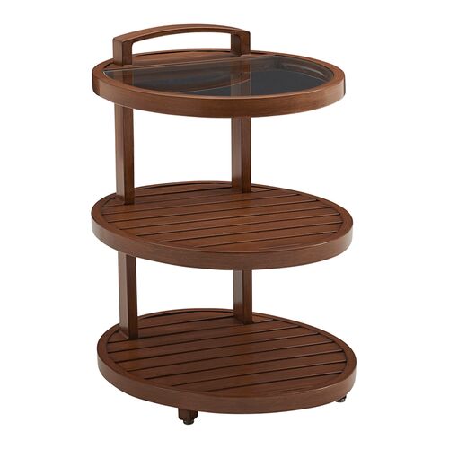 Harbor Isle Outdoor Aluminum/Glass Tiered End Table, Walnut Harbor Isle Outdoor Aluminum/Glass Tiered End Table, Walnut