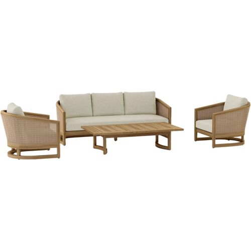 4-Piece Avanta Outdoor Teak Deep Seating Set, Sunbrella