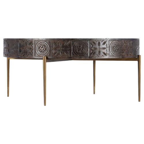 Commerce & Market Carved Round Cocktail Table, Dark Brown