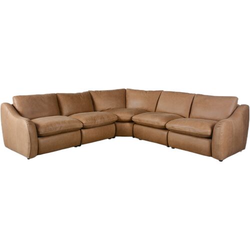 Santino Leather Power Recliner 5-Piece Sectional Sofa, Palermo Drift