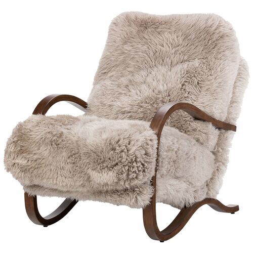  Theodore Mongolian Fur Accent Chair, Taupe