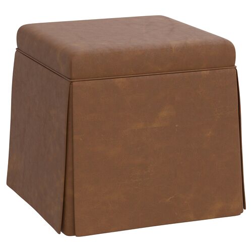 Anne Faux Leather Skirted Ottoman~P77603633