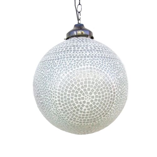 White Mosaic Glass Sphere Pendant Light~P77662584