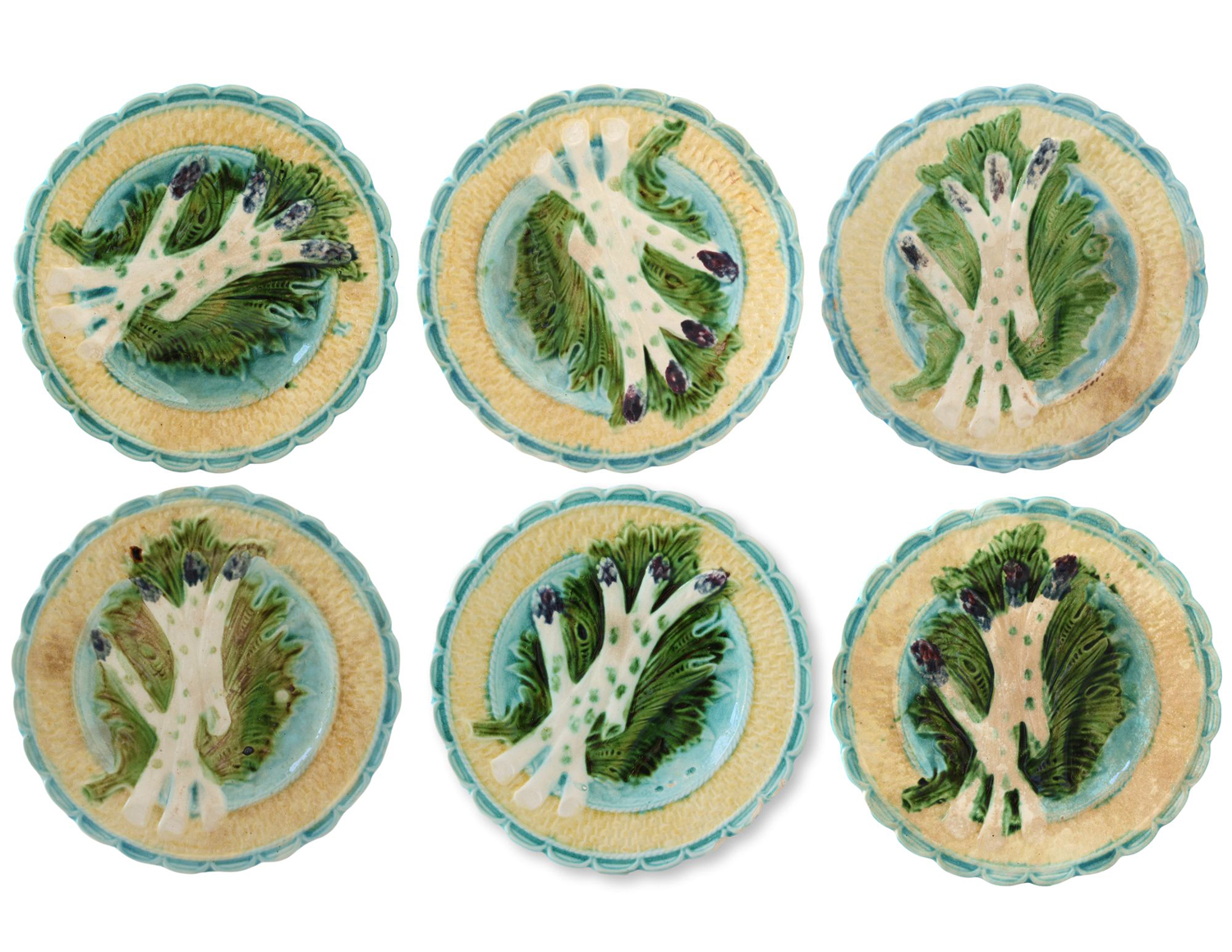 Antique French Majolica Asparagus Plates~P77726827