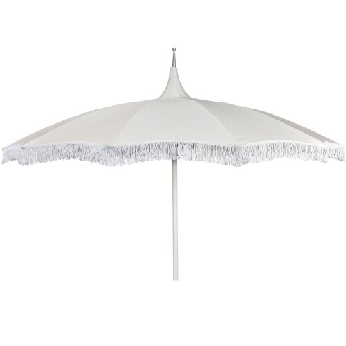 Ari Pagoda Fringe Patio Umbrella, White