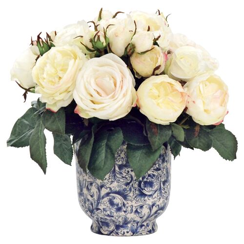 16" Mixed Roses in Cache Planter, White~P76977309
