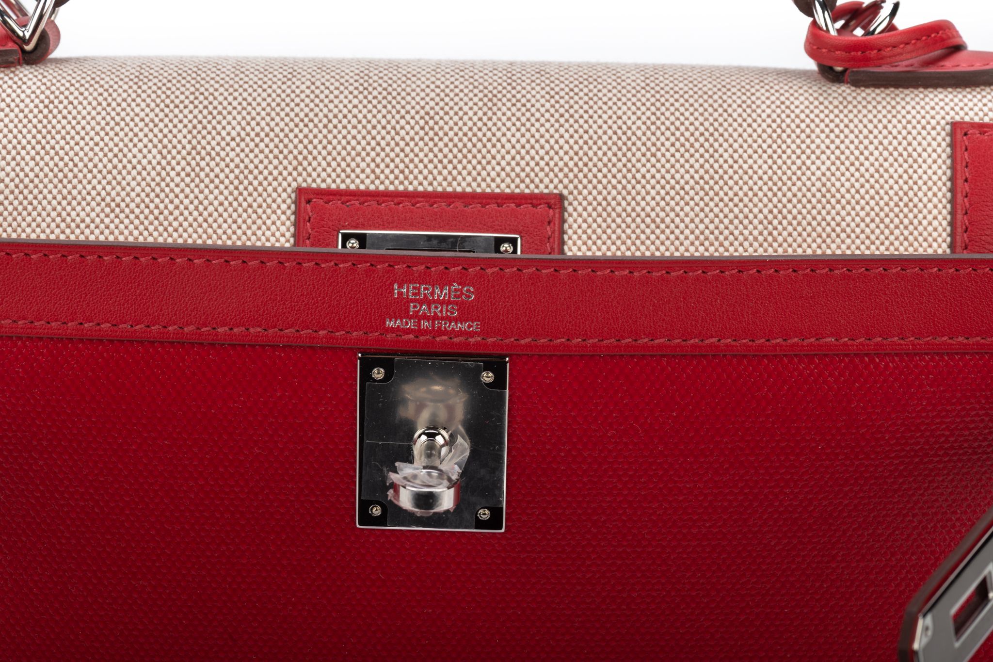 Hermes Kelly 32 Sellier Rouge Piment Swift and Toile Berline