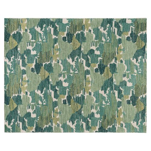 Ladycross Hand Hooked Wool Rug, Green Ladycross Hand Hooked Wool Rug, Green