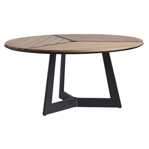 South Beach Outdoor Aluminum/Teak Round Dining Table, Graphite/Natural