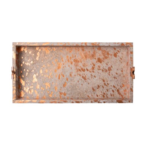 Cow Hide Rectangle Tray, Metallic Copper