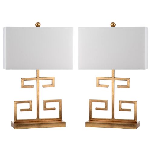 S/2 Greek Key Table Lamps, Gold~P46313669