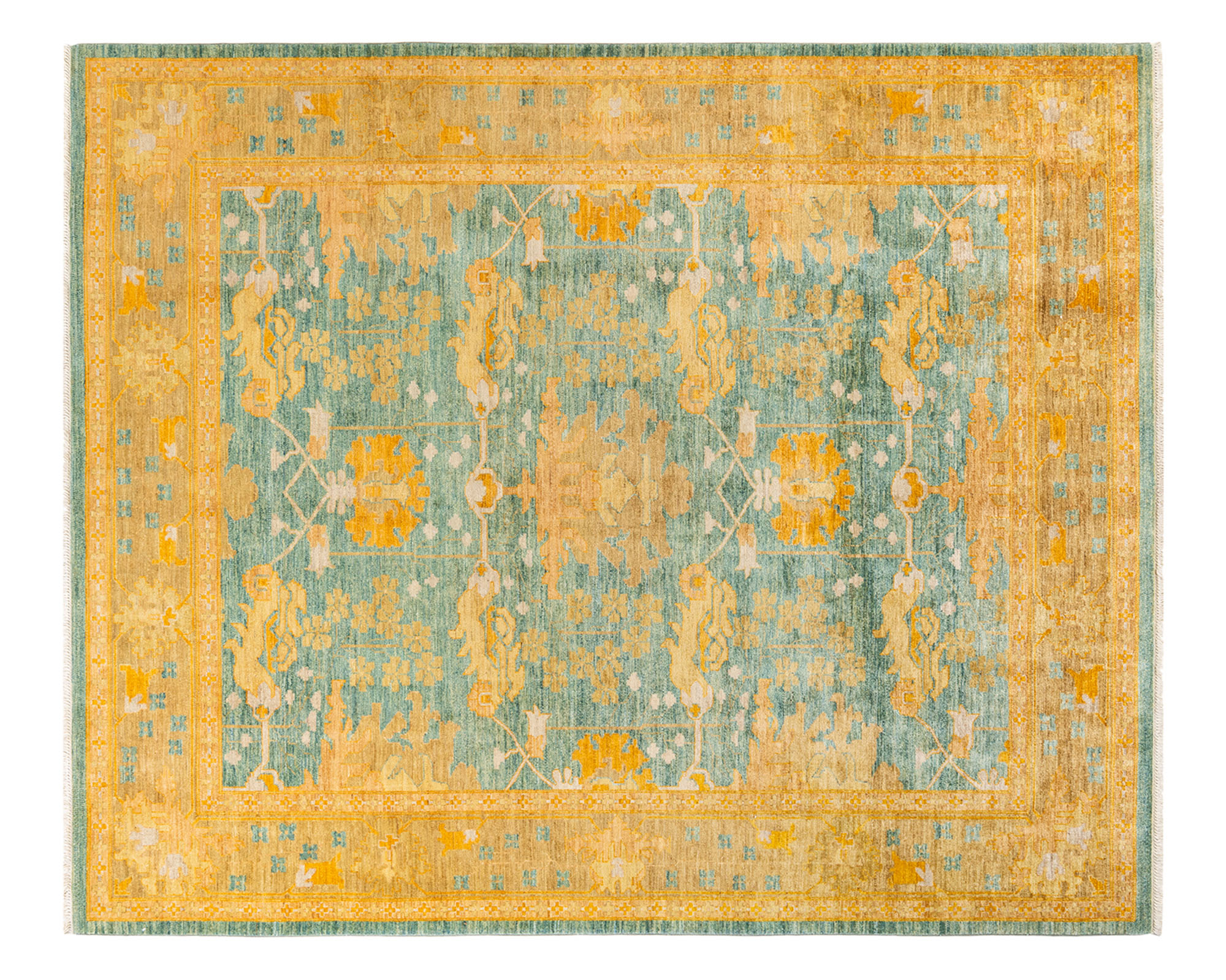 One-of-a-Kind Hand-Knotted Green Rug, 8'1" x 9'8"