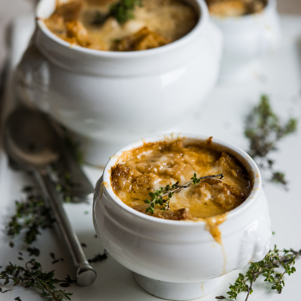 The handled, oven-safe Berry & Thread Soup Bowls from Juliska are perfect for this recipe.
