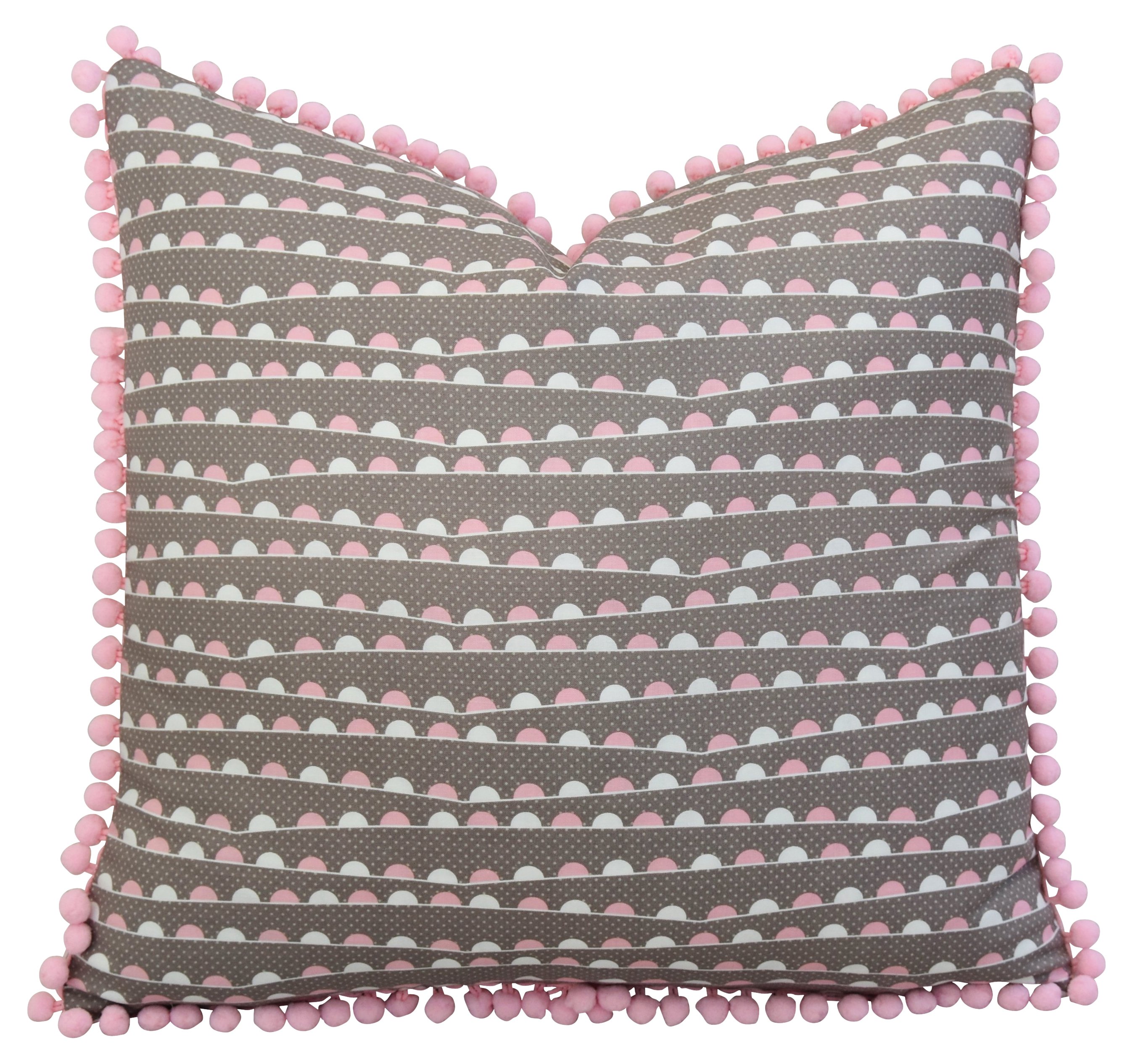 Pink & White Pillow w/ Pom-Pom Trim~P77384275